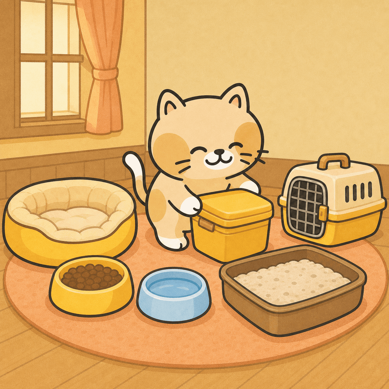 เตรียมของจำเป็นให้ครบ: ชามอาหารและน้ำ กระบะทราย อาหาร ที่นอน และกรงหิ้ว